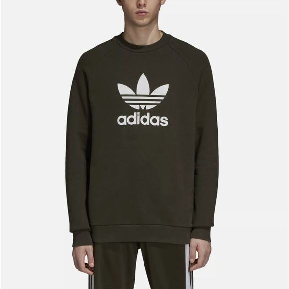 Adidas Sweatshirt Dark Green Trefoil Crew Neck Mens Small Relaxed Fit Athletic - Picture 1 of 10